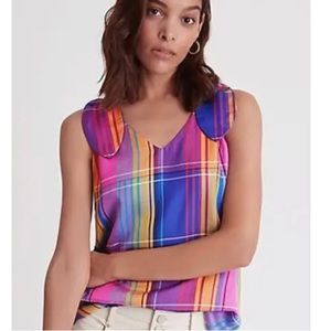 Ann Taylor Colorful Plaid Tie Shoulder Tank Top Blouse